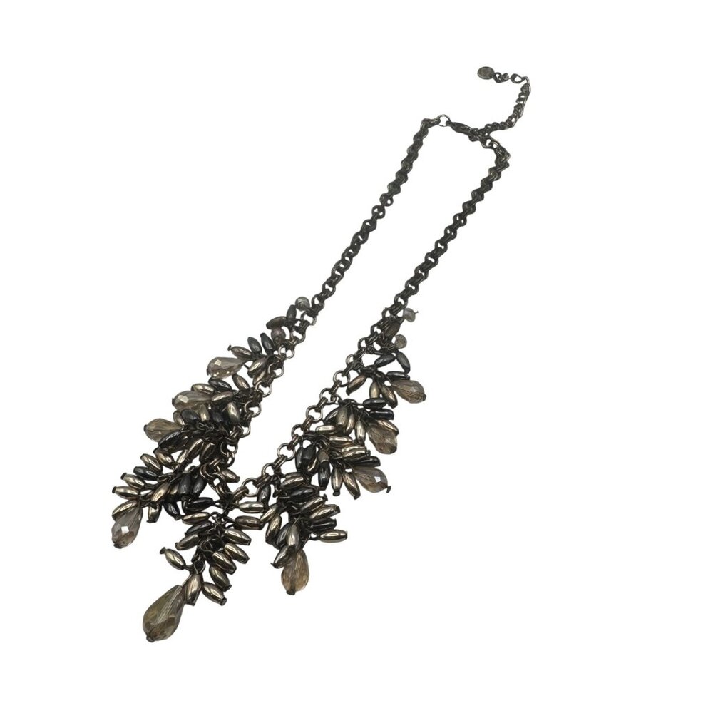 Statement Necklace Beads Gunmetal Tone Adjustable Chain Dangling Teardrop Design